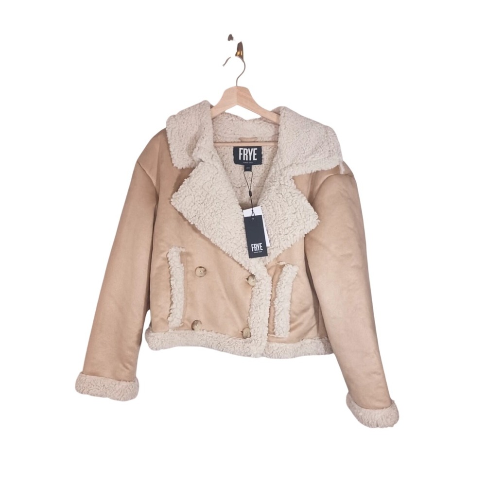 Frye Penny Lane Faux Shearling Jacket Womens L Cropped Boho Y2K NWT